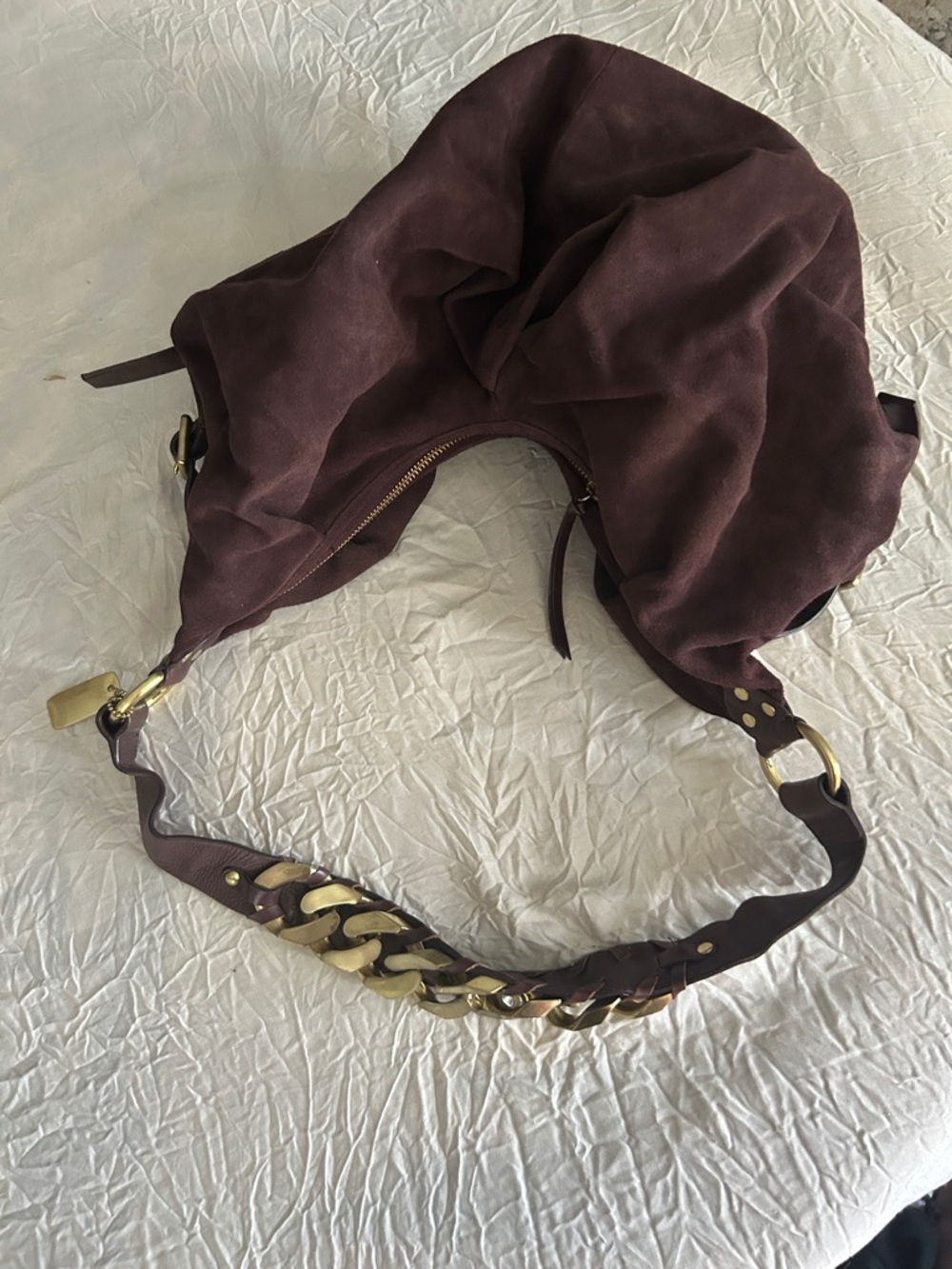 DKNY Plum Suede Chain-Trim Hobo Bag